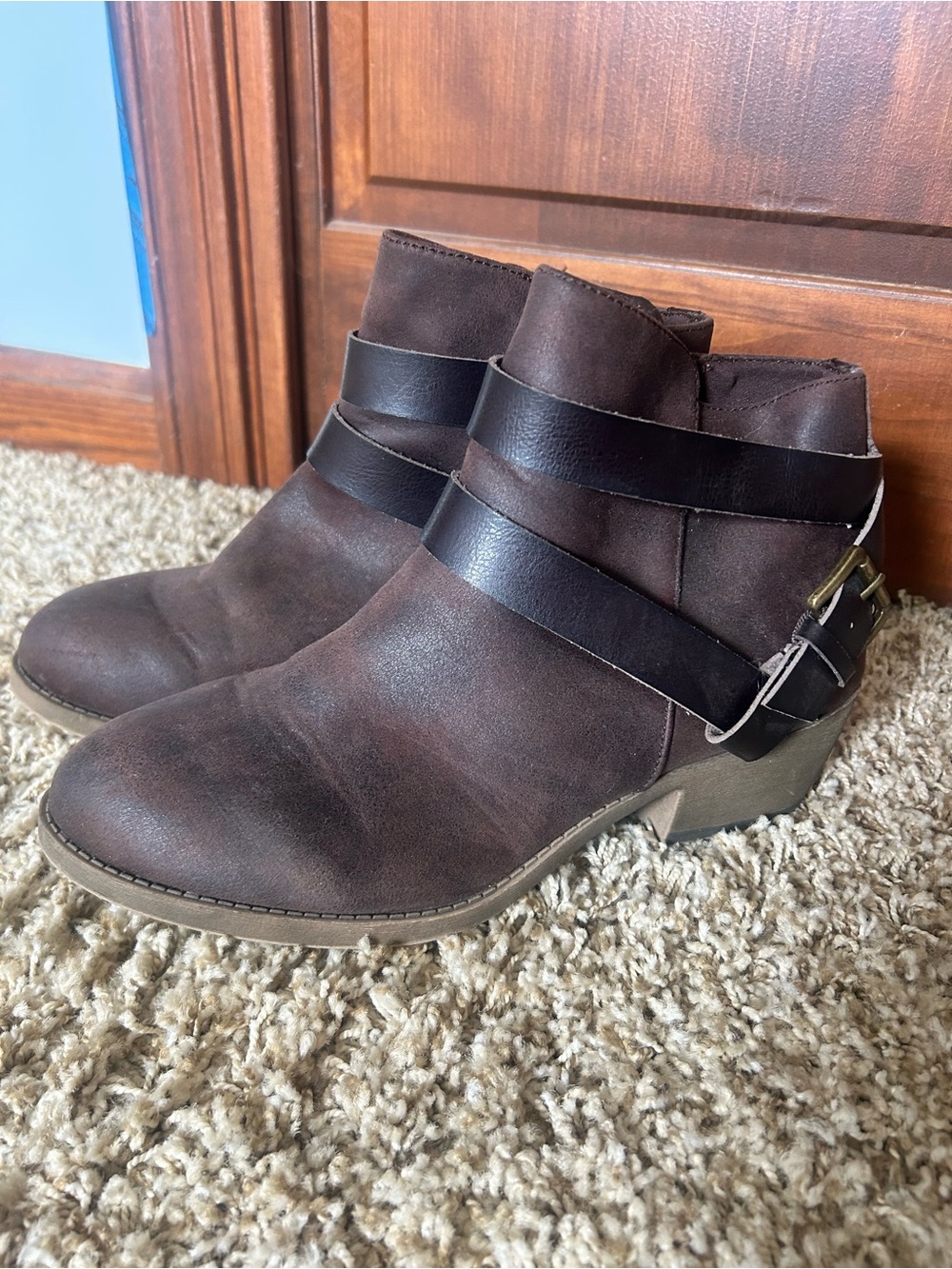 Women's Dark Brown Ankle Boots with Wrap Straps